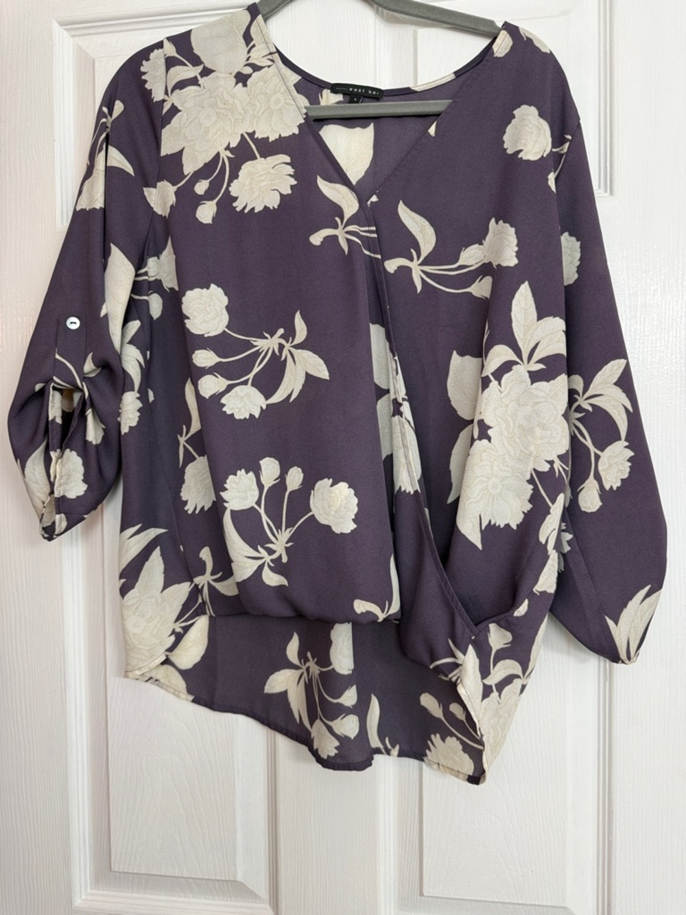 Surplice Floral Blouse in Plum and Cream